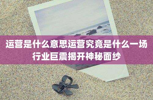 运营是什么意思运营究竟是什么一场行业巨震揭开神秘面纱