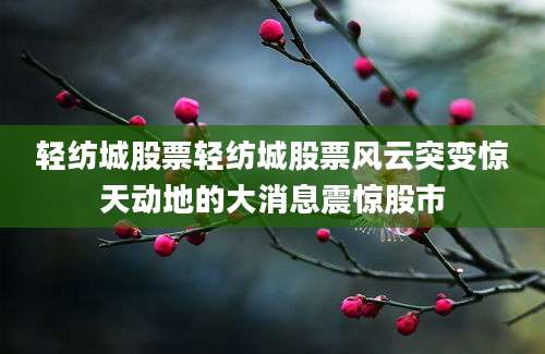 轻纺城股票轻纺城股票风云突变惊天动地的大消息震惊股市