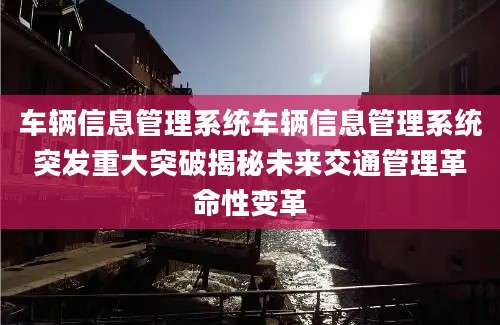 车辆信息管理系统车辆信息管理系统突发重大突破揭秘未来交通管理革命性变革