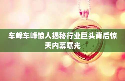 车峰车峰惊人揭秘行业巨头背后惊天内幕曝光