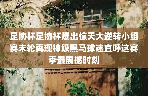 足协杯足协杯爆出惊天大逆转小组赛末轮再现神级黑马球迷直呼这赛季最震撼时刻